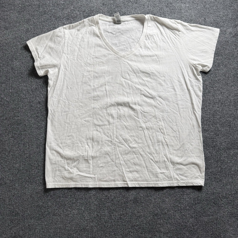 Womens Plain White Deep V-Neck Short Sleeve T-Shirt Casual Basics 2X
